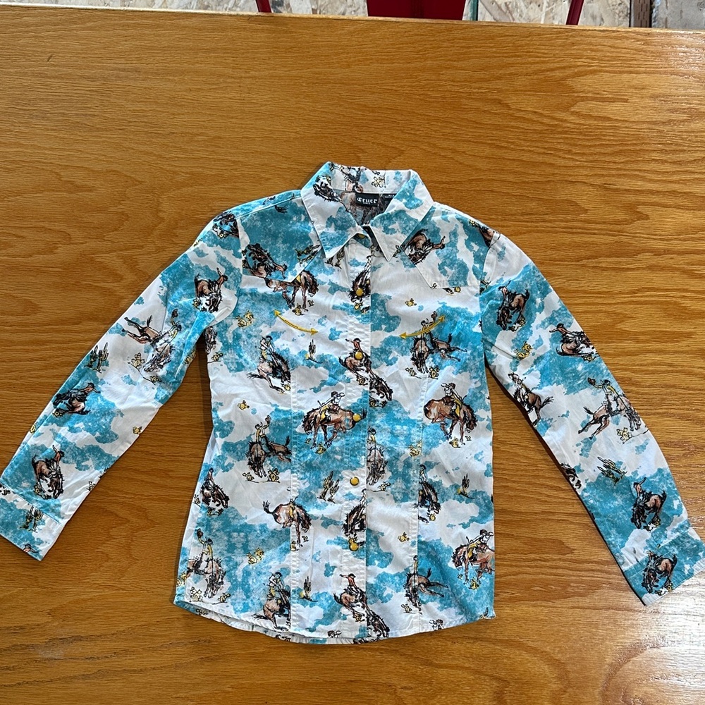 Cruel Girl Teal and White Pearl Snap Western Shirt